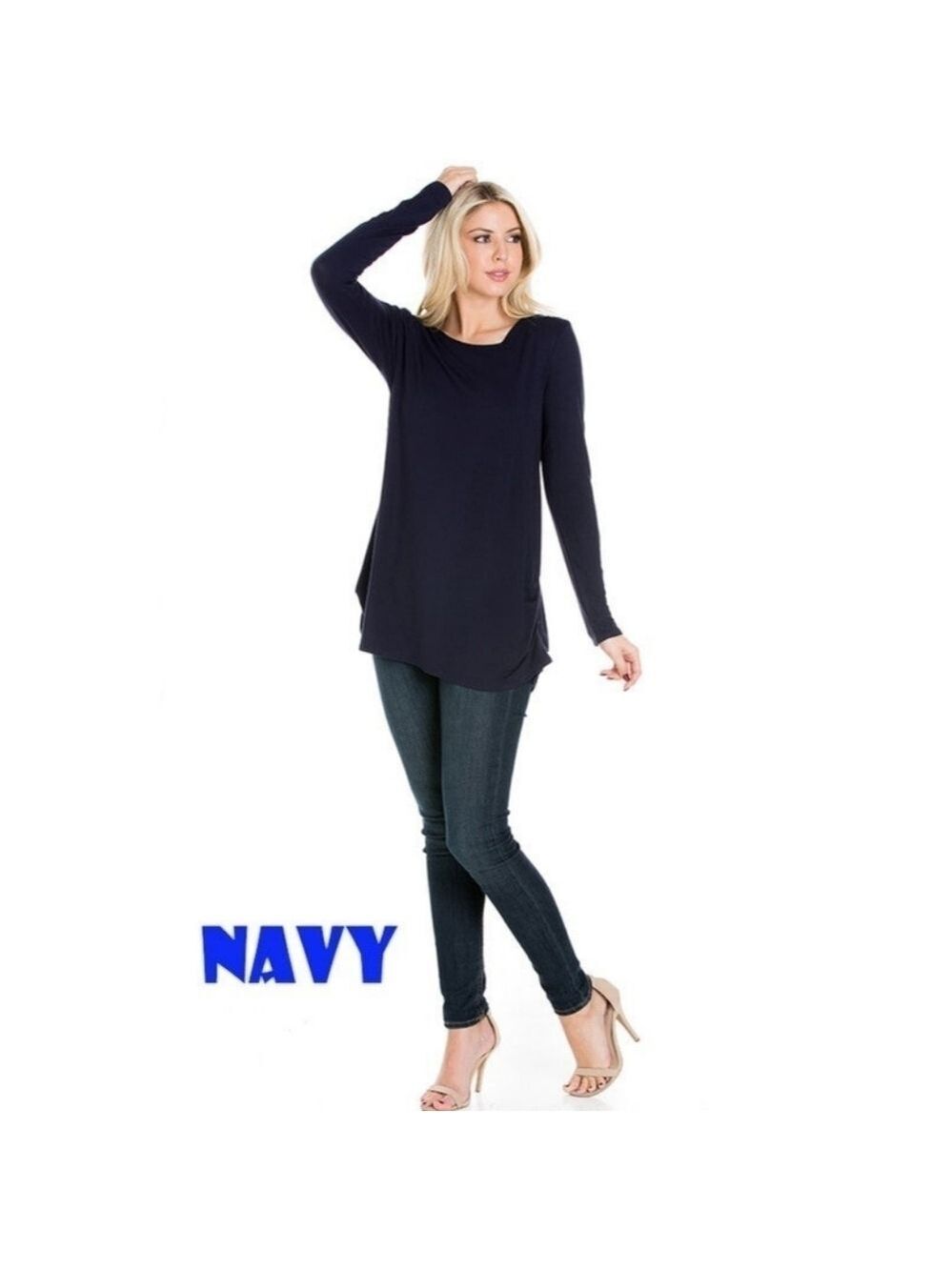 ZENANA Long Sleeve Navy Blue Top Size Medium NWT